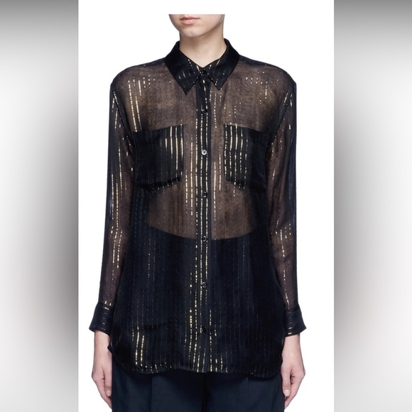 Equipment black sheer button down blouse Kate Moss “daddy” blouse sz S/p - Picture 1 of 3